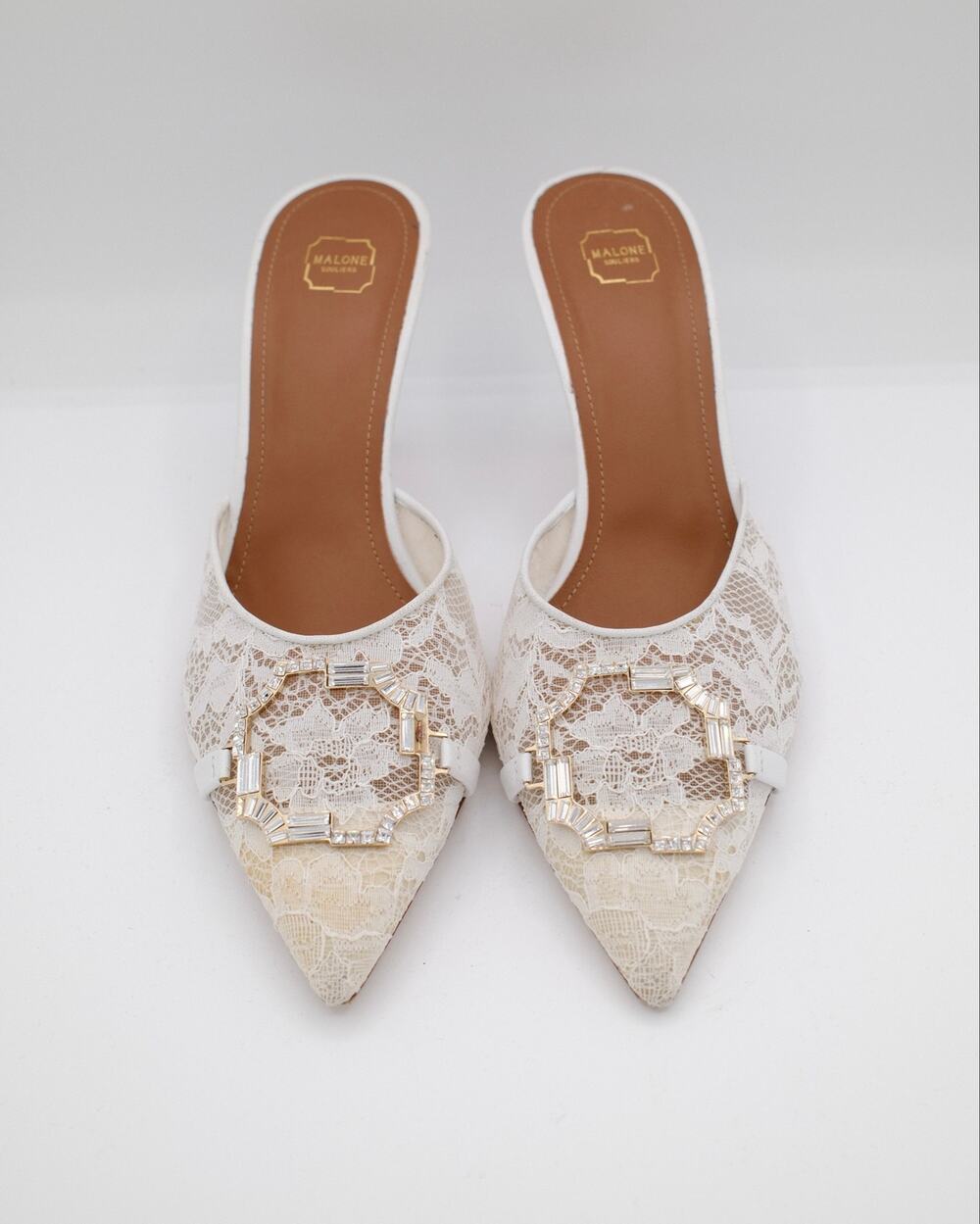 Malone Souliers White Lace Mules Bride Wedding Shoe 40 9 10